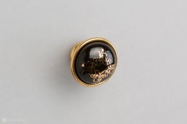 New Deco мебельная ручка-кнопка состаренное золото и черная керамика с рисунком